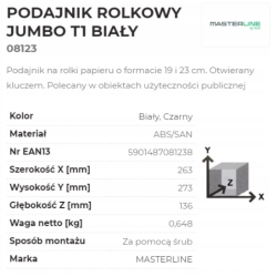 08123 PODAJNIK NA PAPIER TOALET. BIAŁO-CZARNY